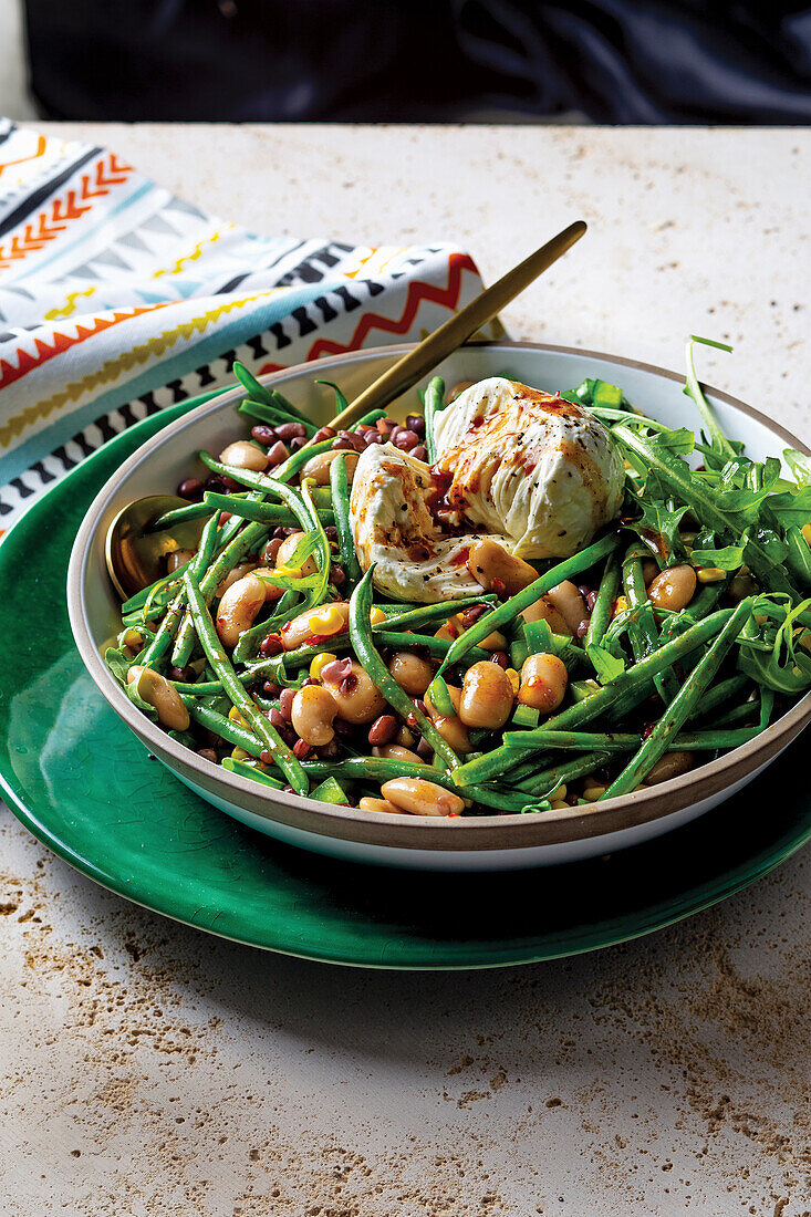 Warm three-bean salad with mozzarella from Africa