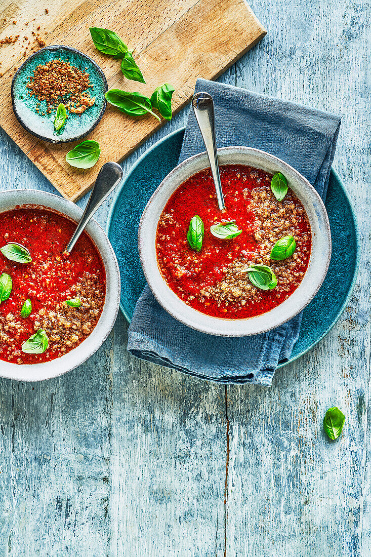 Smoky tomato gazpacho with roasted red pepper and chipotle paste