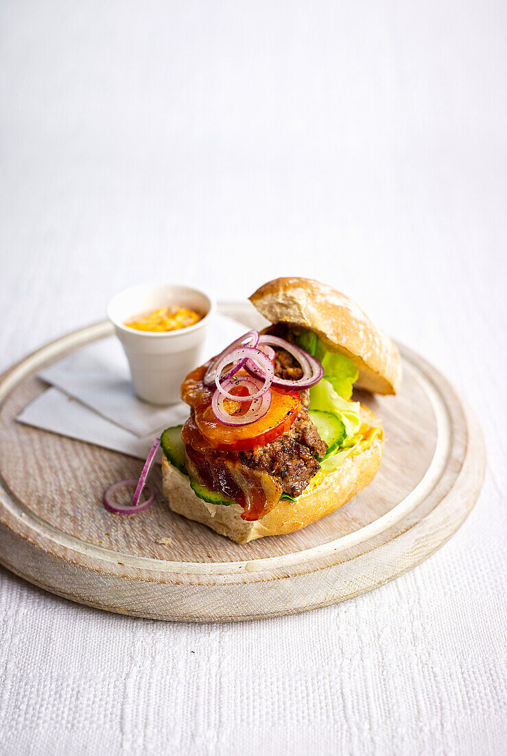 Meatloaf burger with harissa mayo