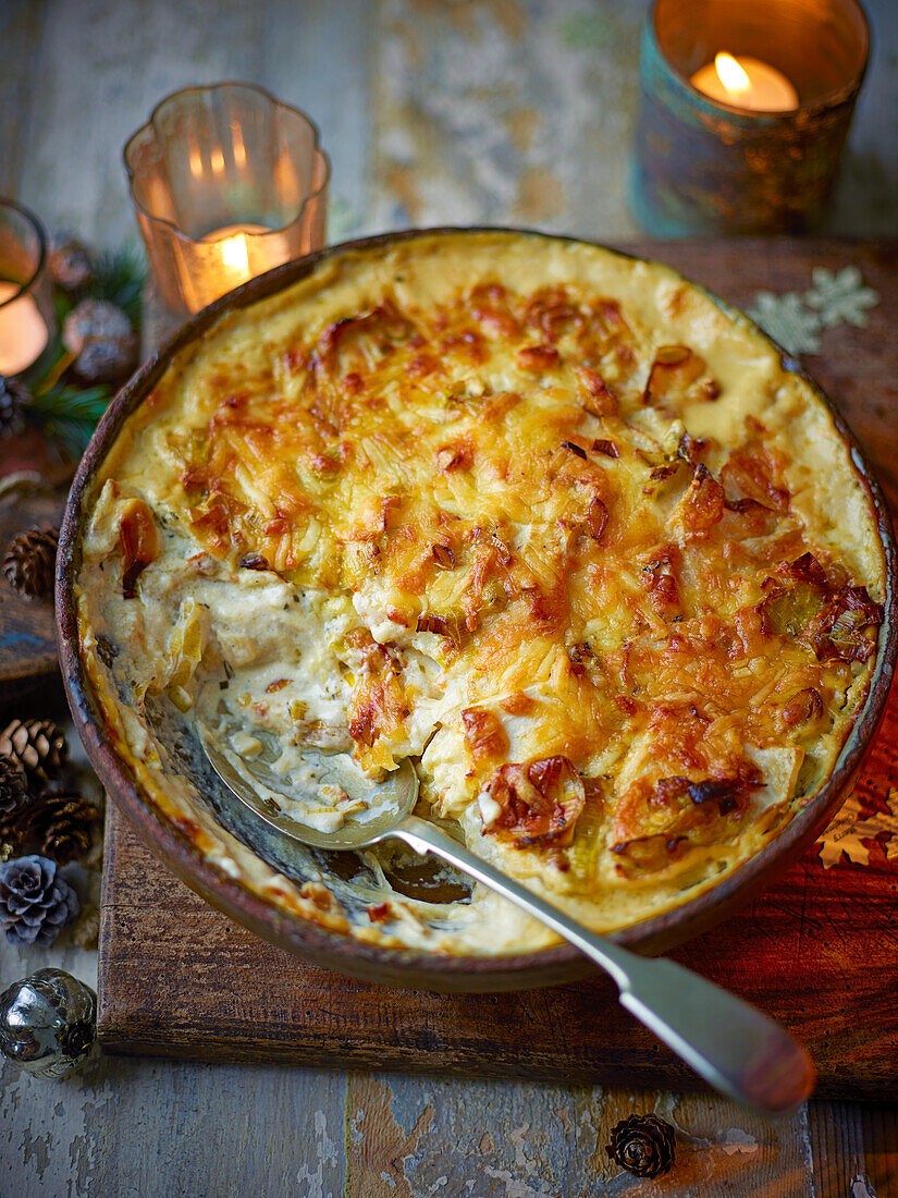 Gratin mit Sellerie, Lauch und Rosmarin (Weihnachten)