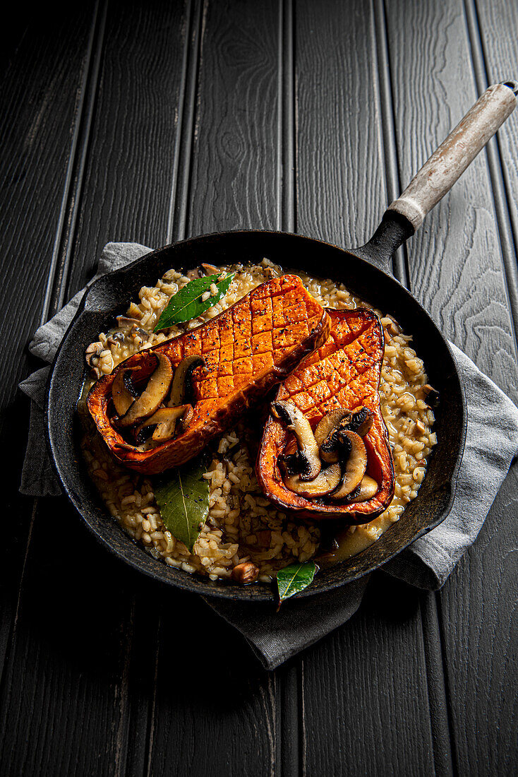 Roasted butternut sqaush with mushroom risotto