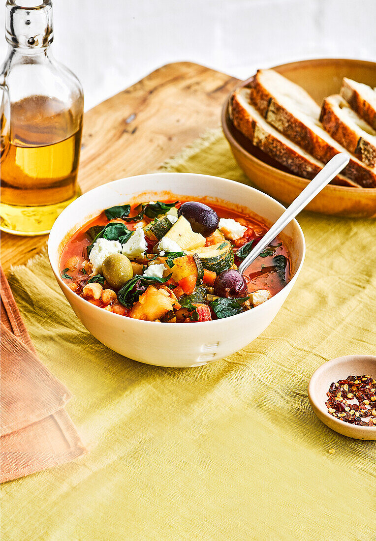Gemüsesuppe mit Oliven und Feta