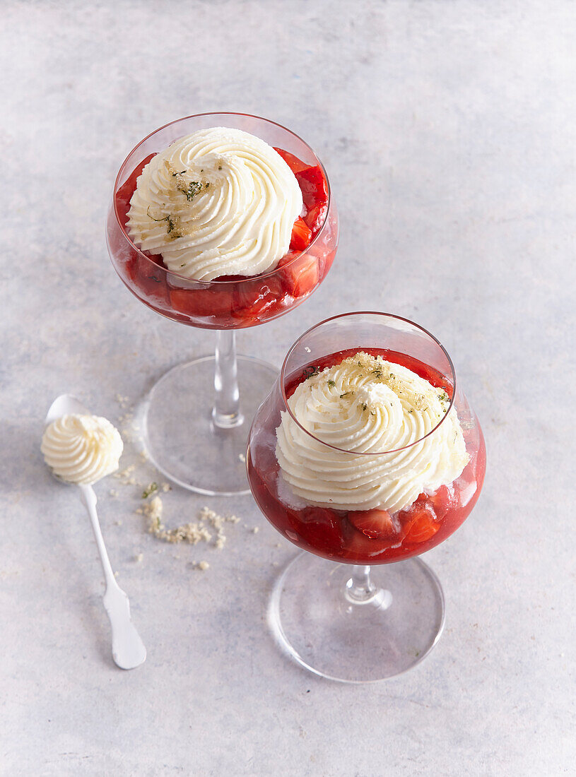 Strawberry dessert with whipped cream