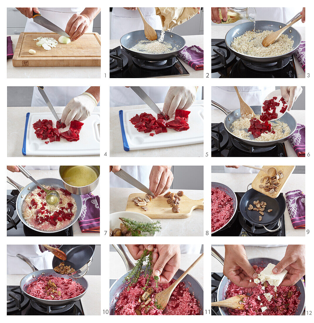 Risotto with beetroot and chestnuts - step by step