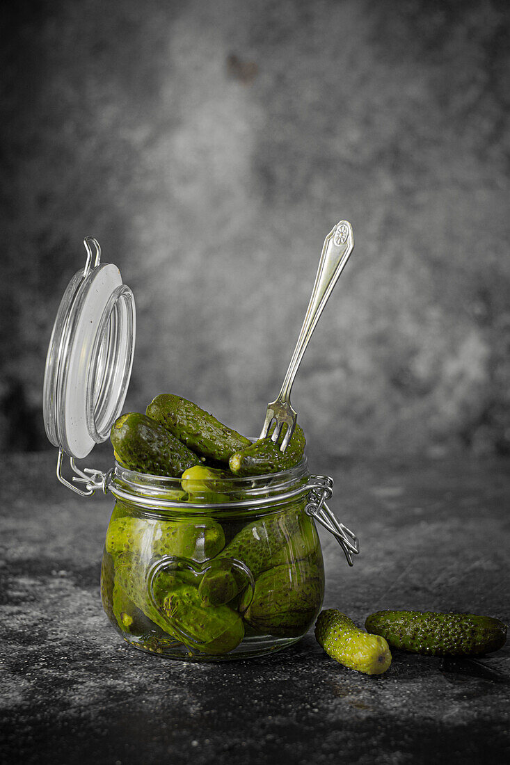 Pickled cucumbers in a jar