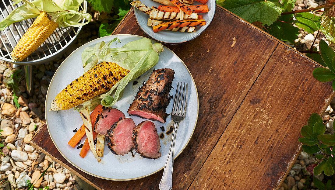 Grilled pork tenderloin in green tea