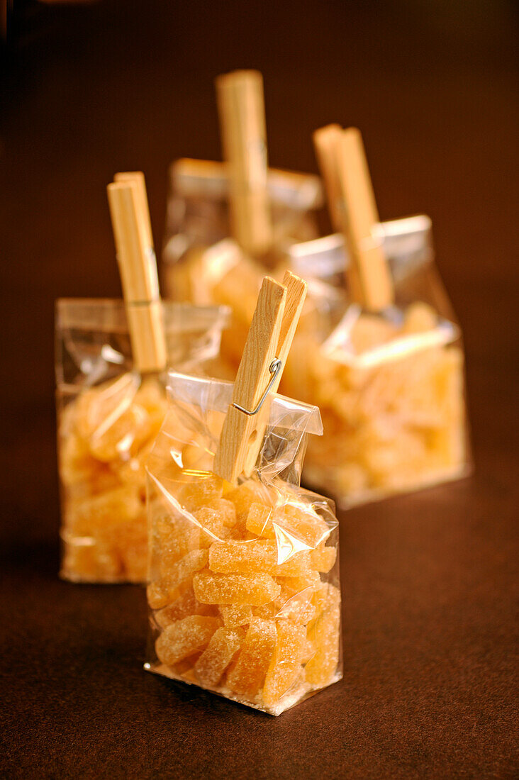 Candied ginger in a cellophane bag