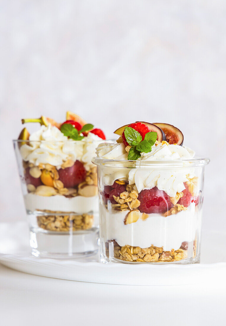 Granola parfait with raspberry and figs