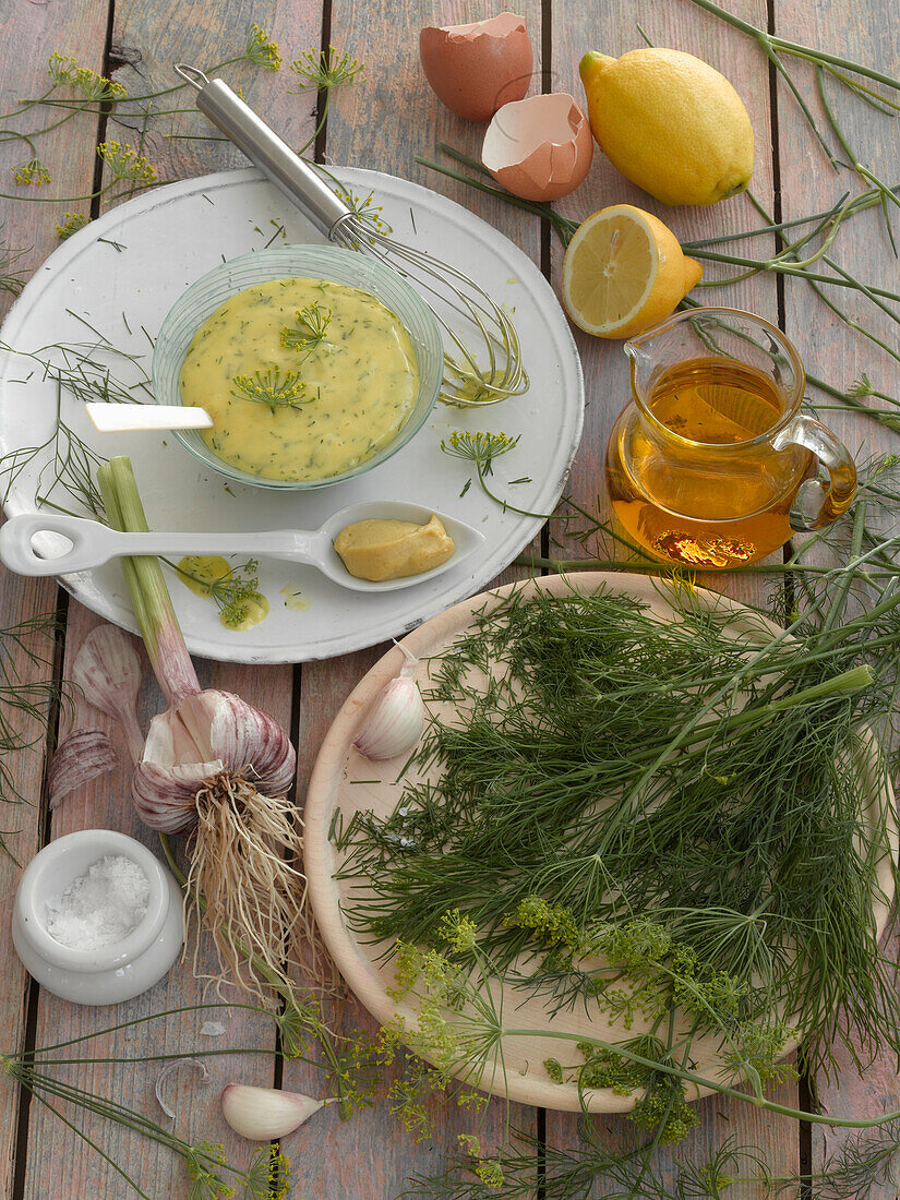 Mayonnaise with dill and other ingredients