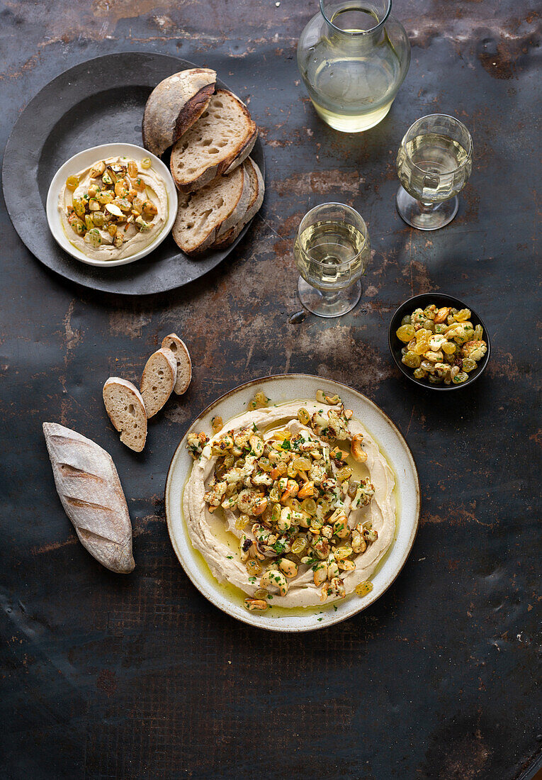 Hummus with sultanas and nuts