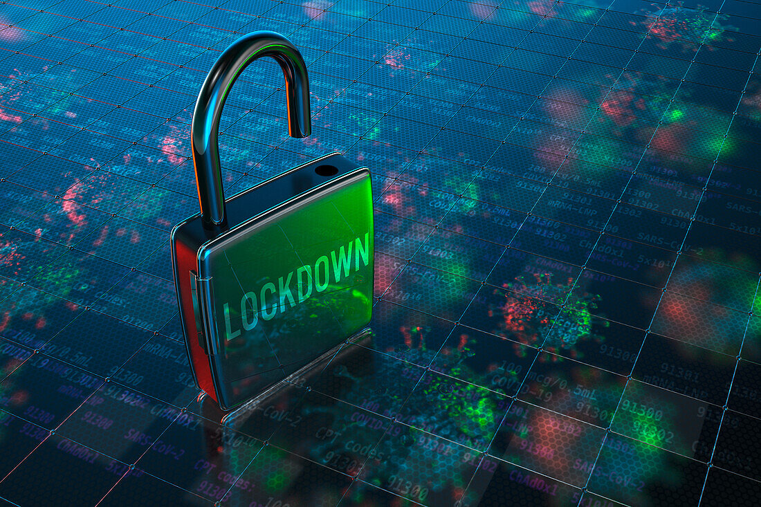 Covid lockdown padlock, illustration