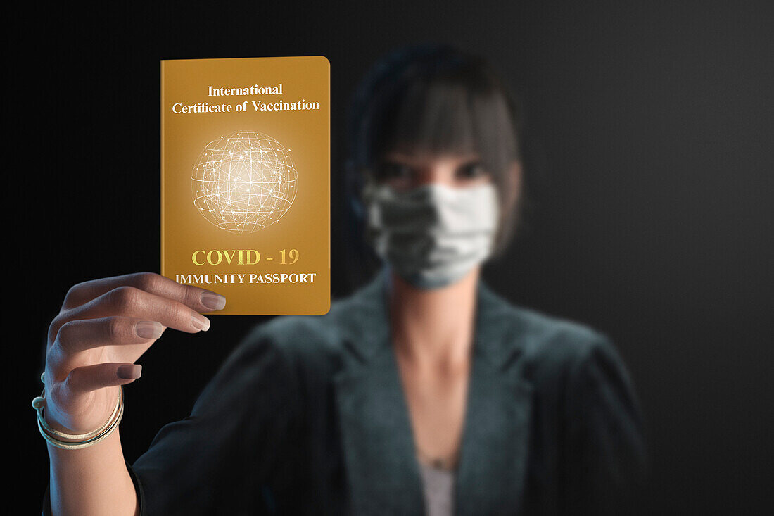 Businesswoman showing Covid immunity passport