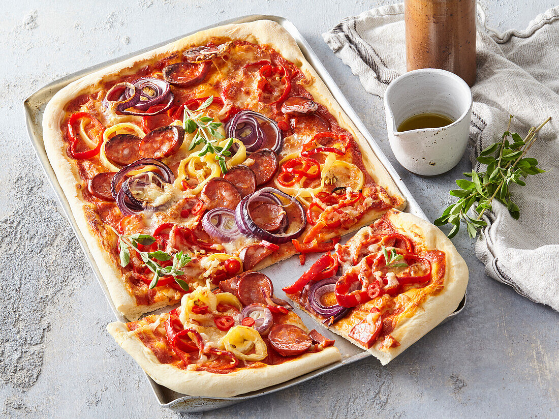 Pizza with peppers and sausage
