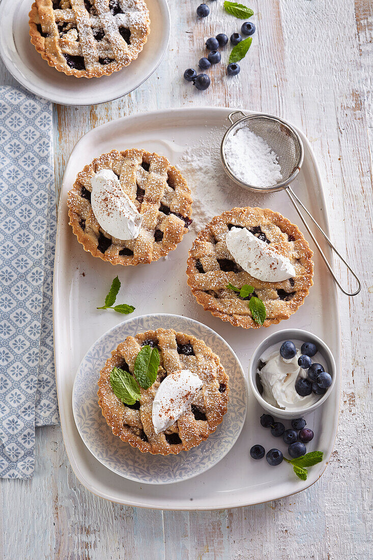 Kleine Blaubeerkuchen mit Teiggitter