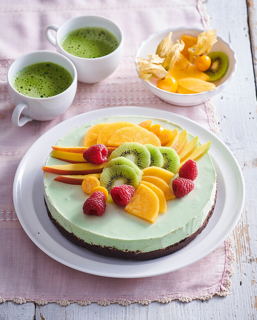 Non-baked cheesecake with matcha tea