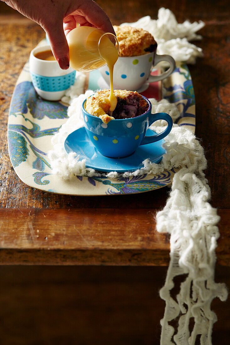 Teacup Pear and Blueberry Cobblers