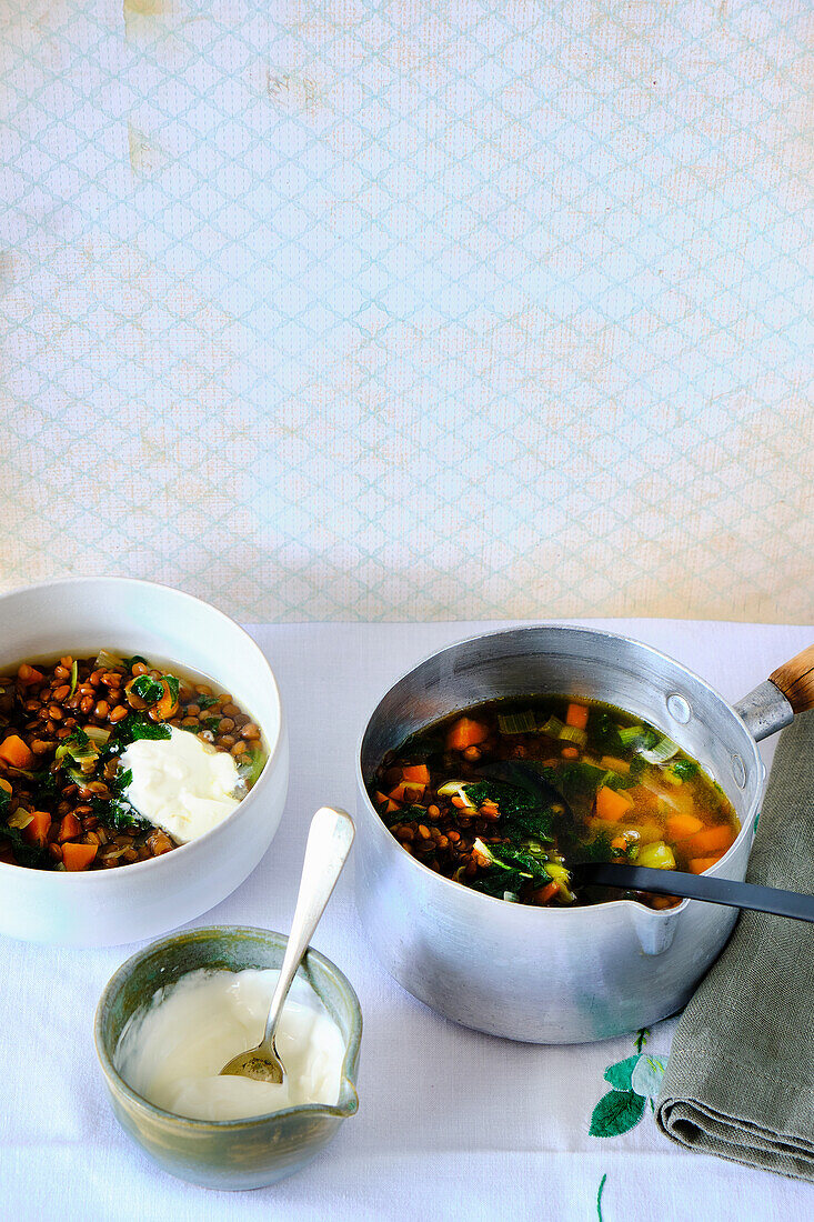 Borage and lentil soup