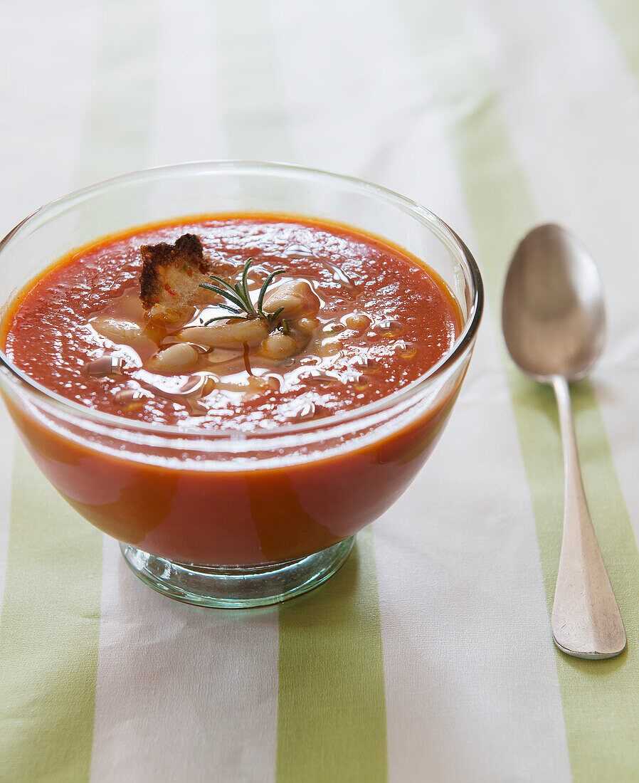 Gazpacho in glass dish