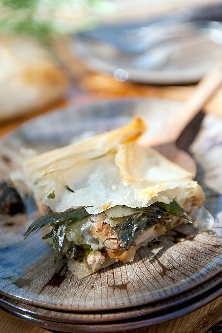 A slice of duck-and-morel-mushroom pie