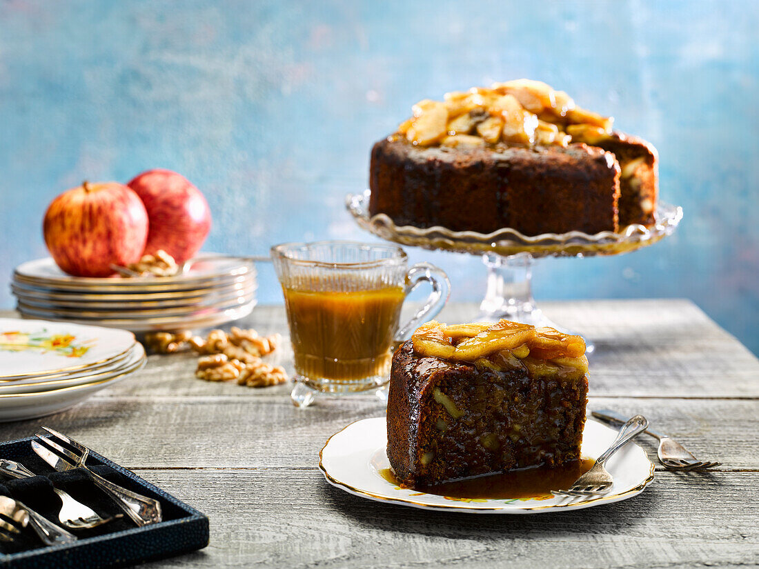 Sticky toffee pudding with apple