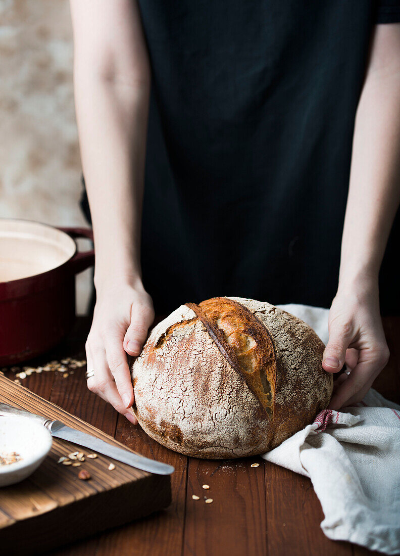 Sourdough bread baked in a dutch oven