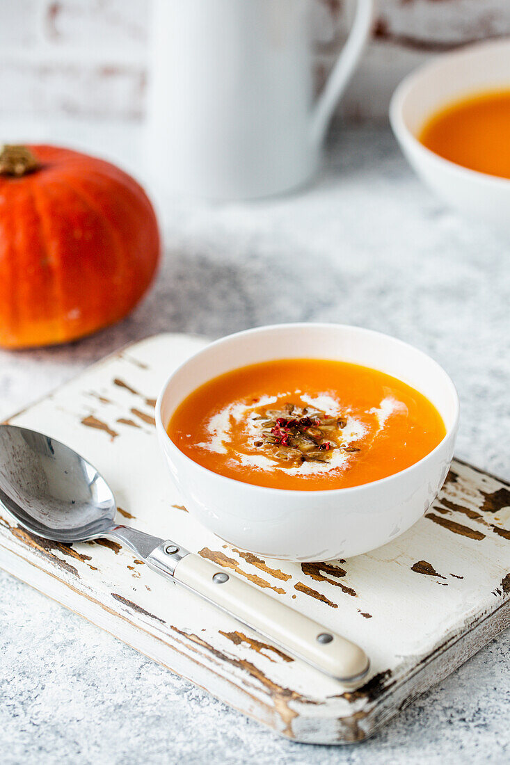 Homemade pumpkin cream soup