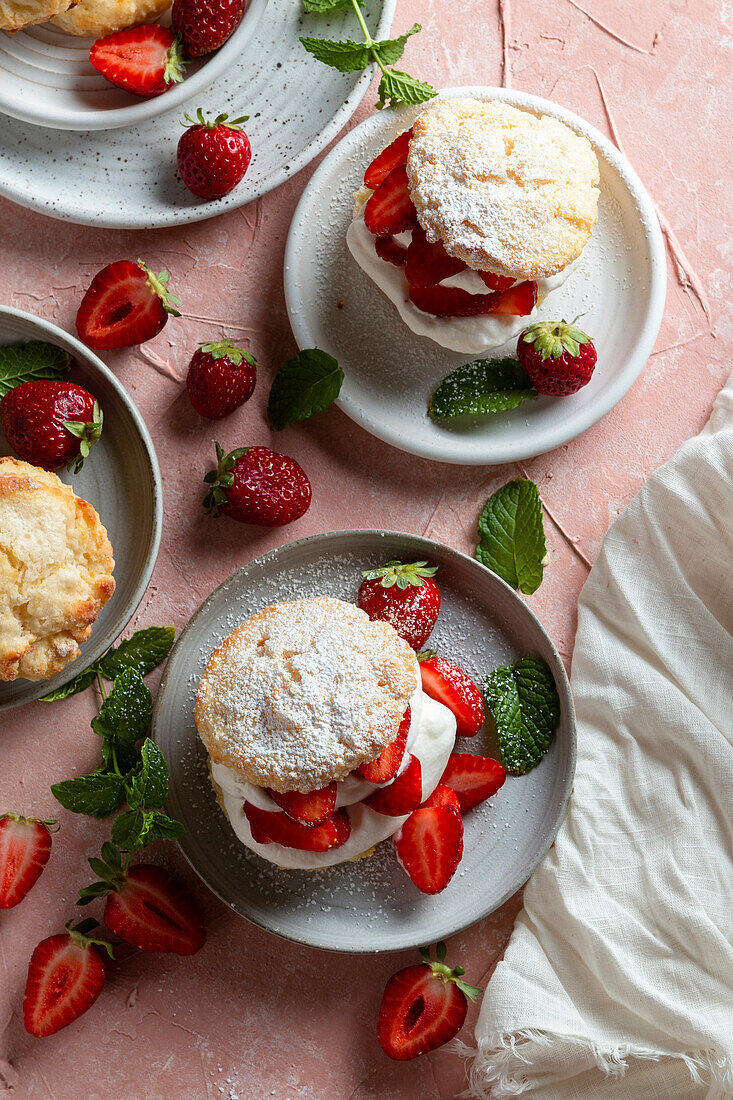 Strawberry Shortcakes with Mint and Whipped Cream