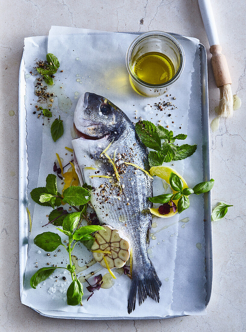 Marinated sea bream with herbs