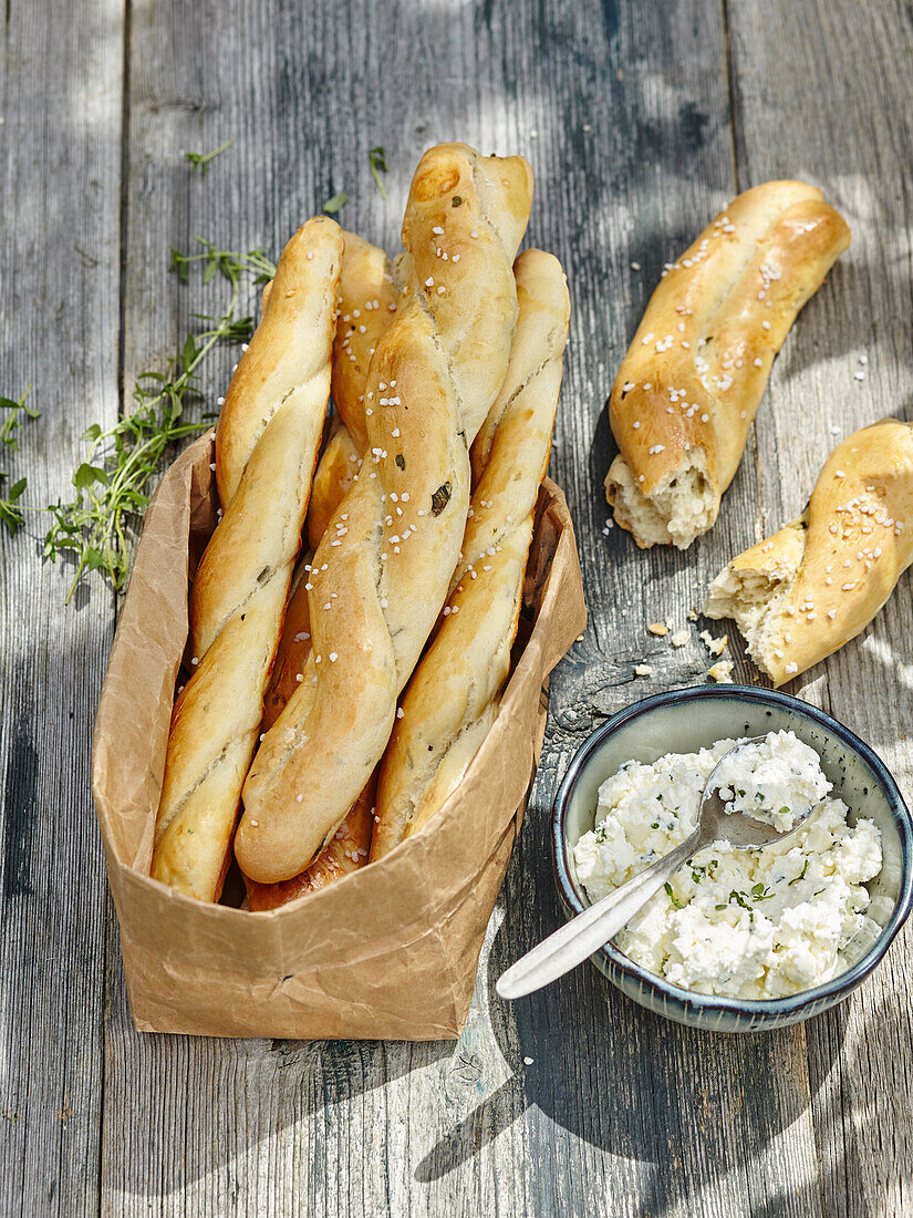 Herb pastry (small baguettes) with herb spread