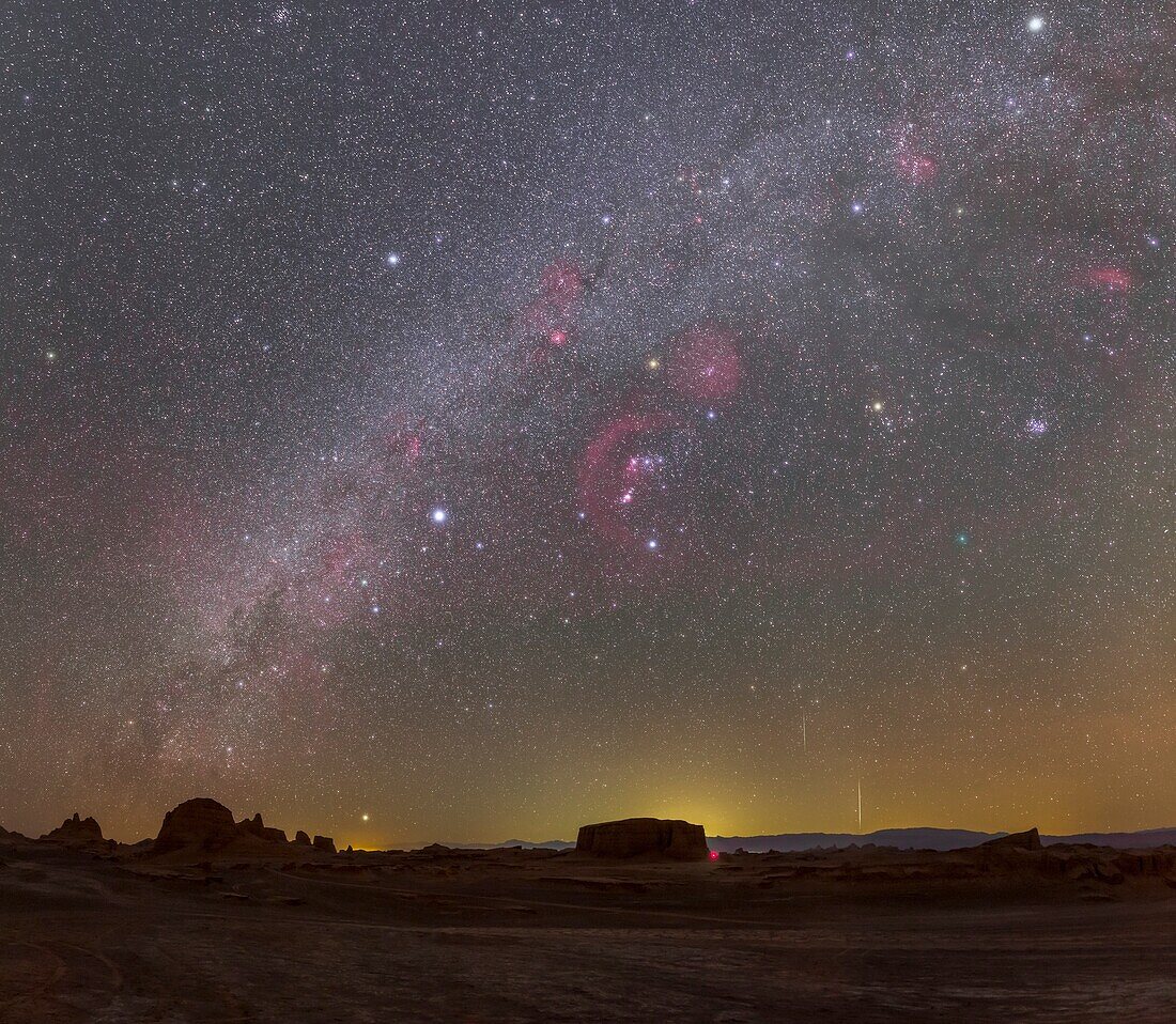 Night sky and Geminid meteors, Lut Desert, Iran