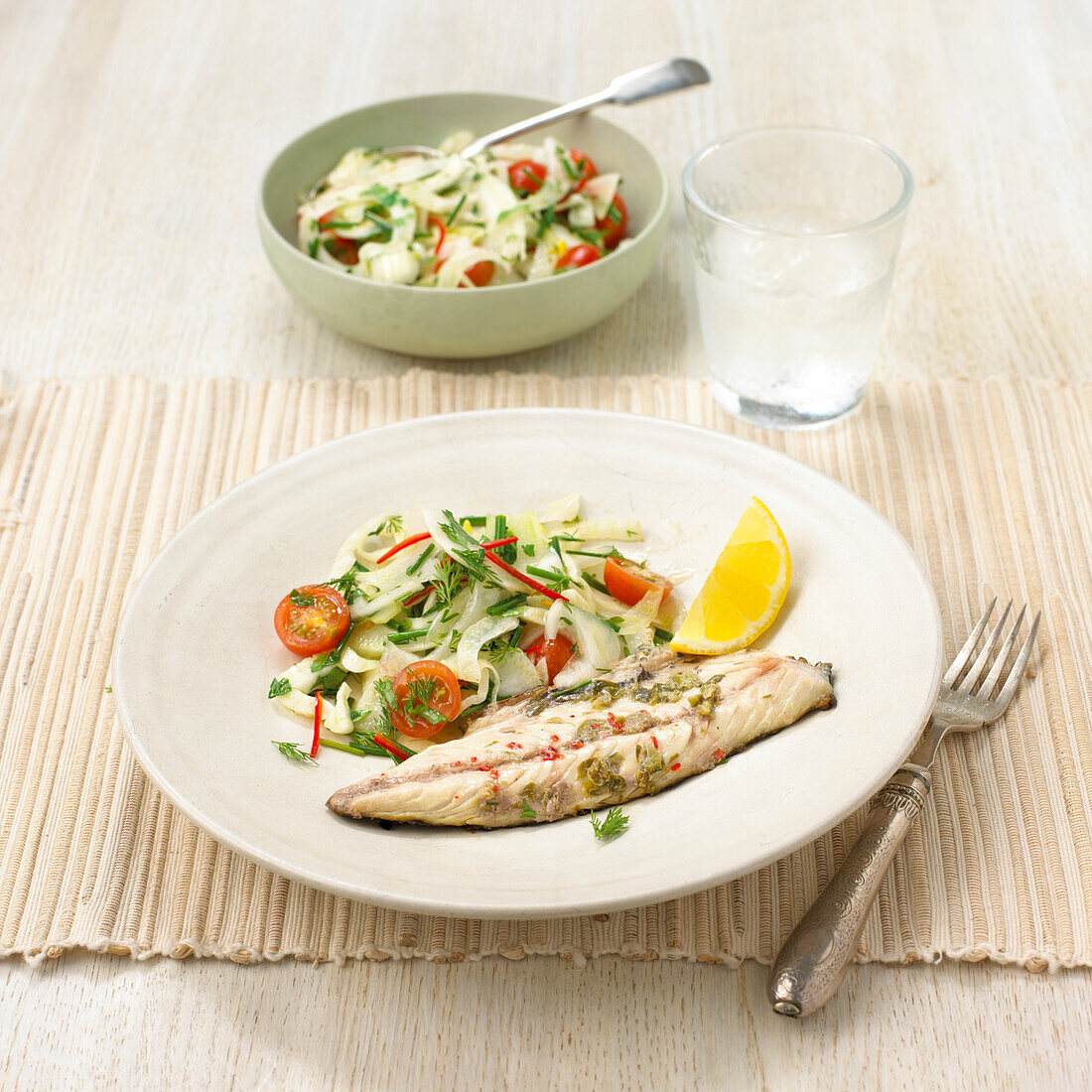 BBQ mackerel and salad