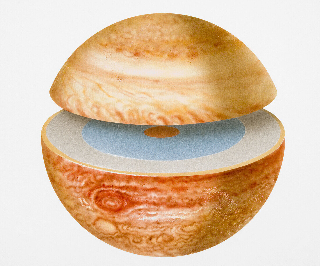 Cross section diagram of Jupiter, illustration