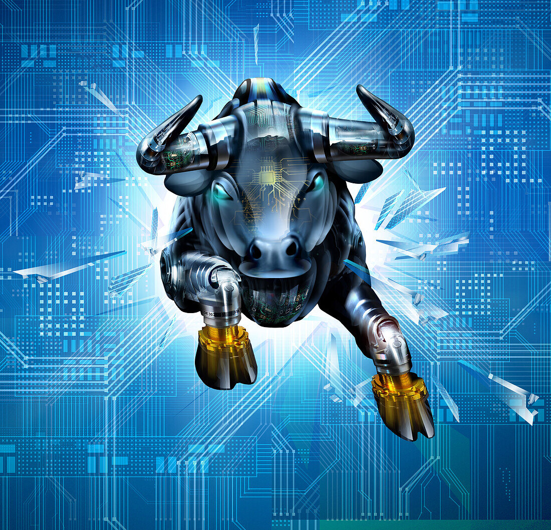 Bull tech market, conceptual illustration