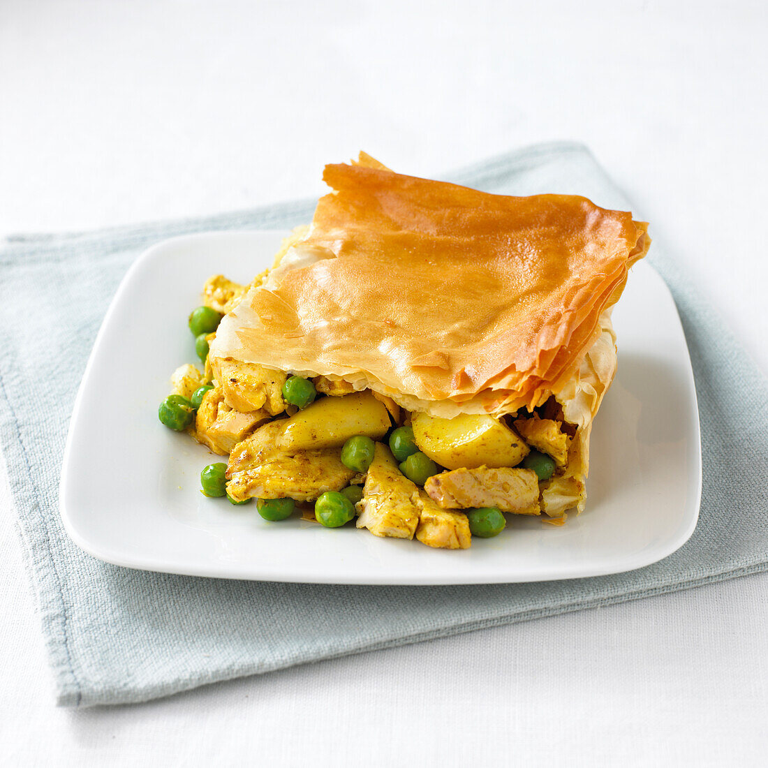 Chicken and pea filo pie