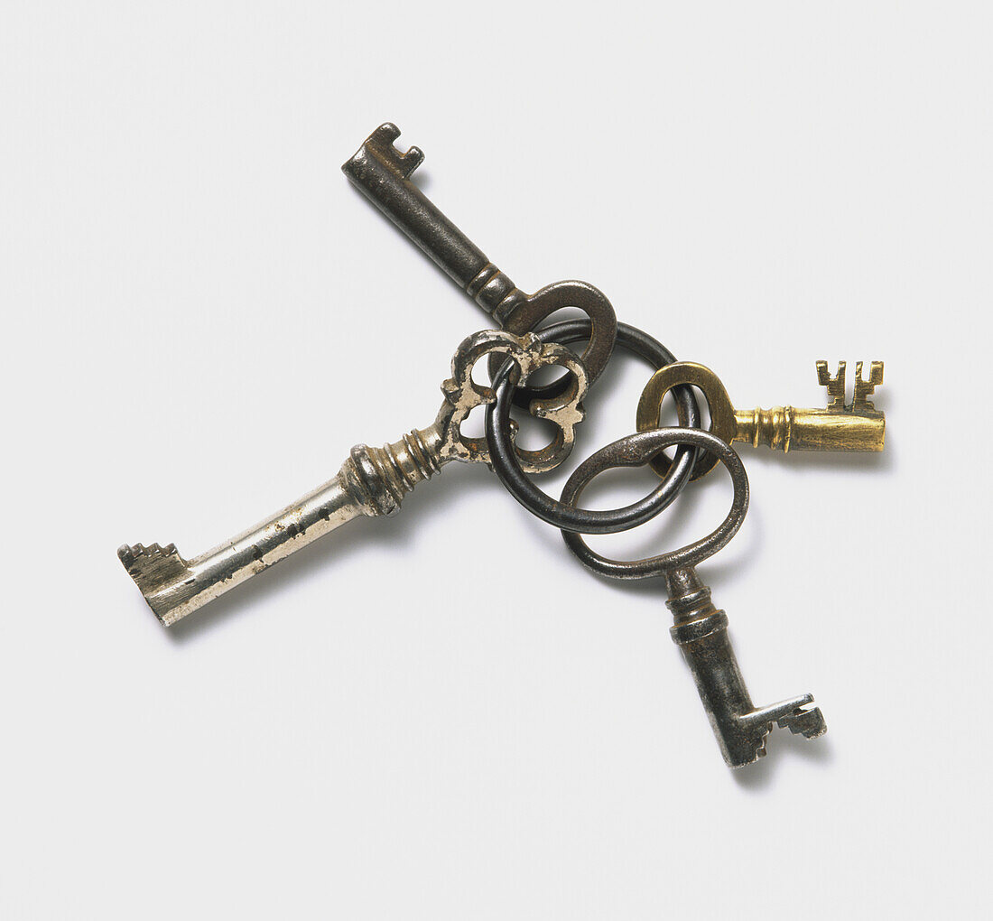 Set of ornate silver keys on key ring