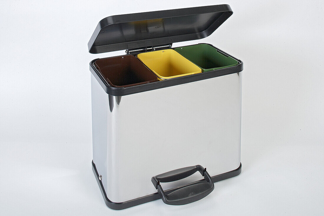 Recycling bin with three different compartments