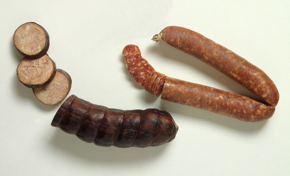 Andouille sausage with end cut into slices