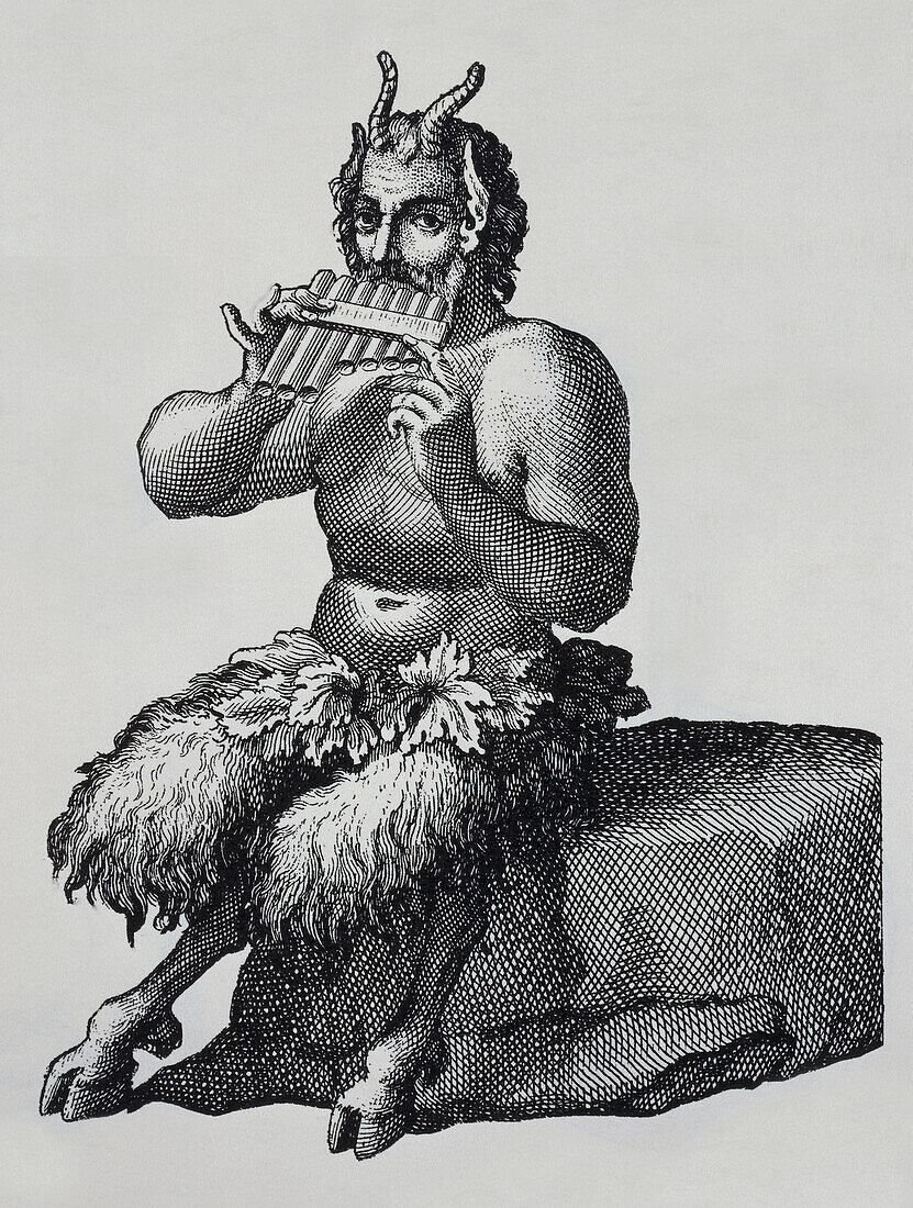 Pan playing on his pipes, illustration