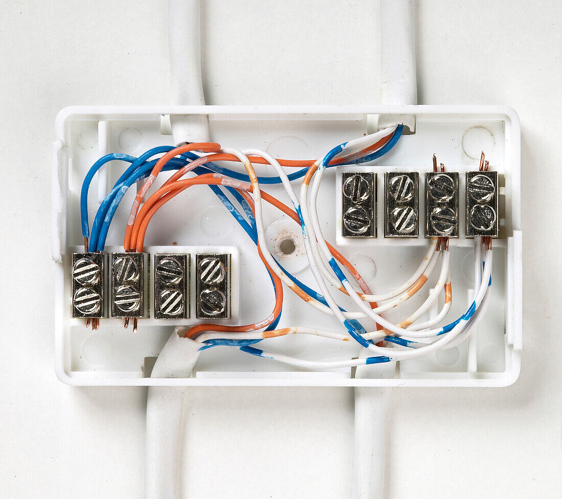 Inside a telephone junction box showing cabling