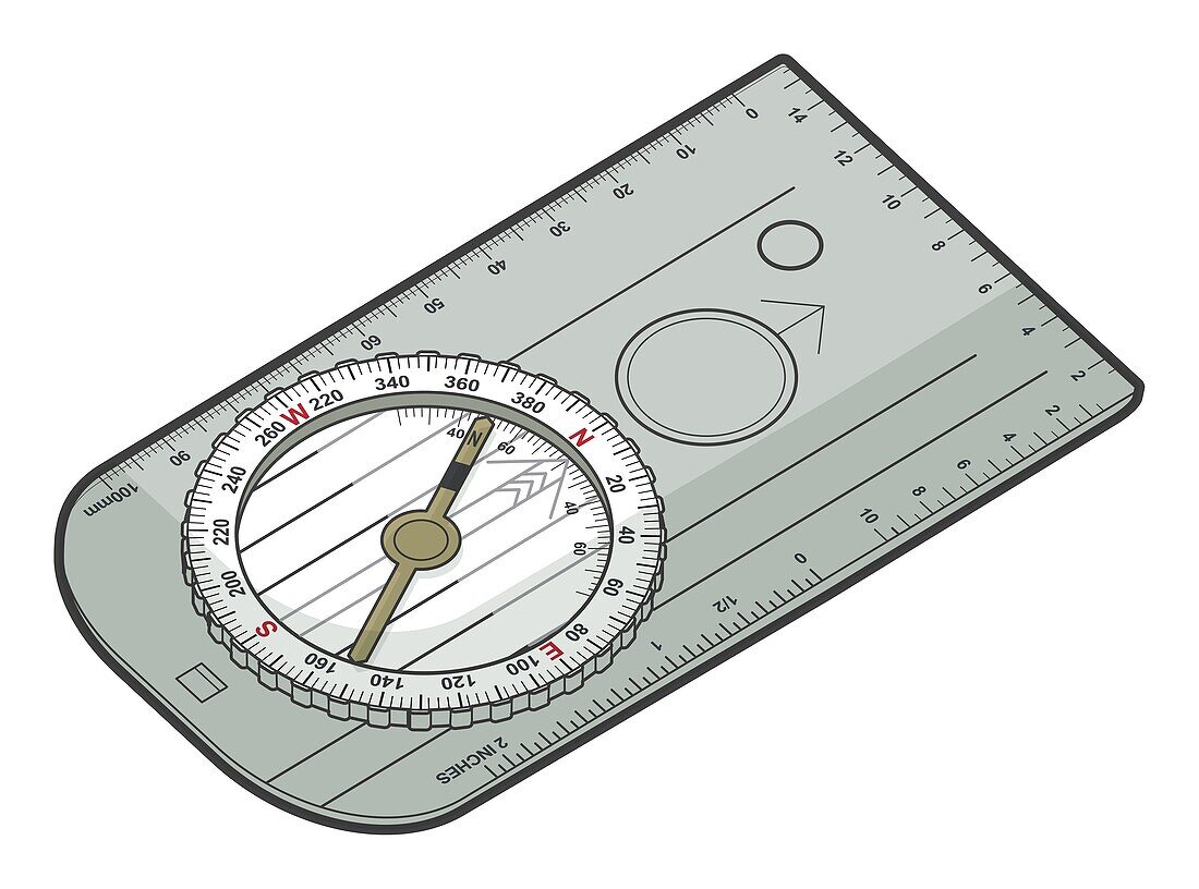 Basic orienteering compass, illustration