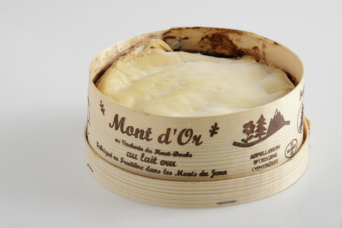 French Mont d'Or AOC cow's milk cheese in small wooden box