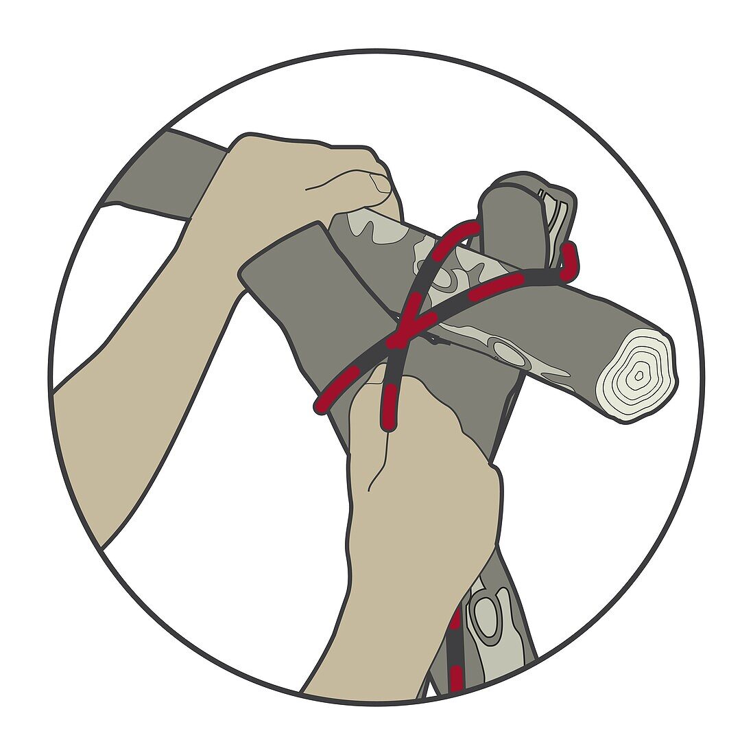 Man tying arbor knot on jungle A-frame, illustration