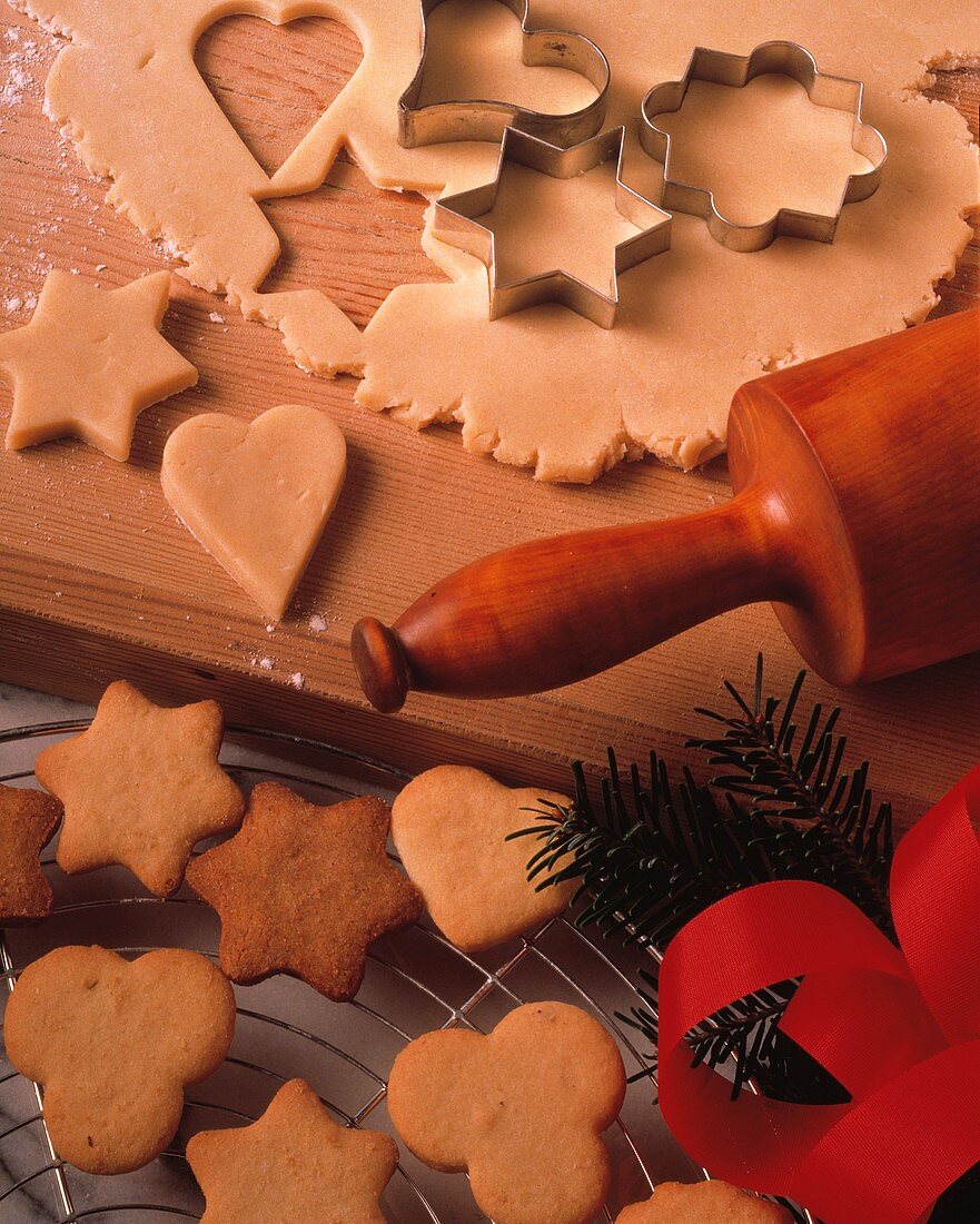 Biscuit dough with cutters & baked biscuits