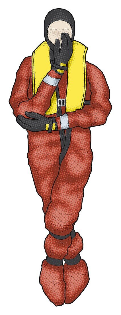 Man wearing survival suit and lifejacket, illustration