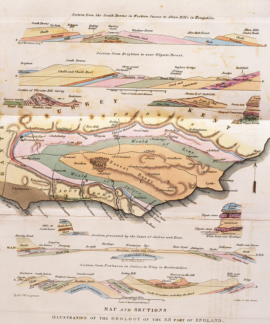 The Age of the Weald, geological map and cross-section