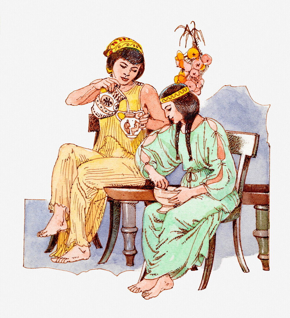 Ancient Greek women preparing potions, illustration