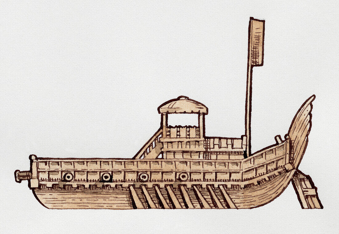 Panokseon, multi decked Korean warship, illustration