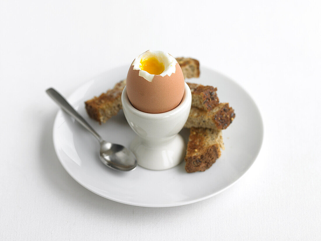 Boiled egg with wholemeal toast soldiers