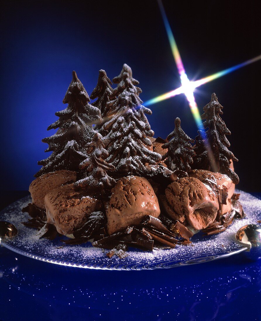 Chocolate Ice Cream with Chocolate Christmas Trees