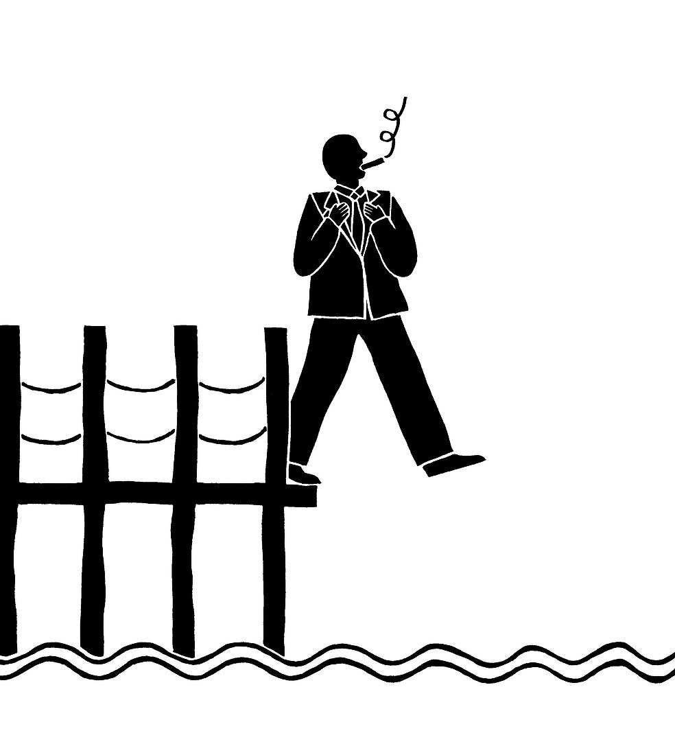 Man walking off a jetty, illustration